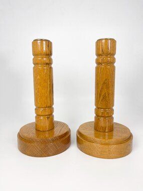 Handmade set of tall wooden tapered candle holders